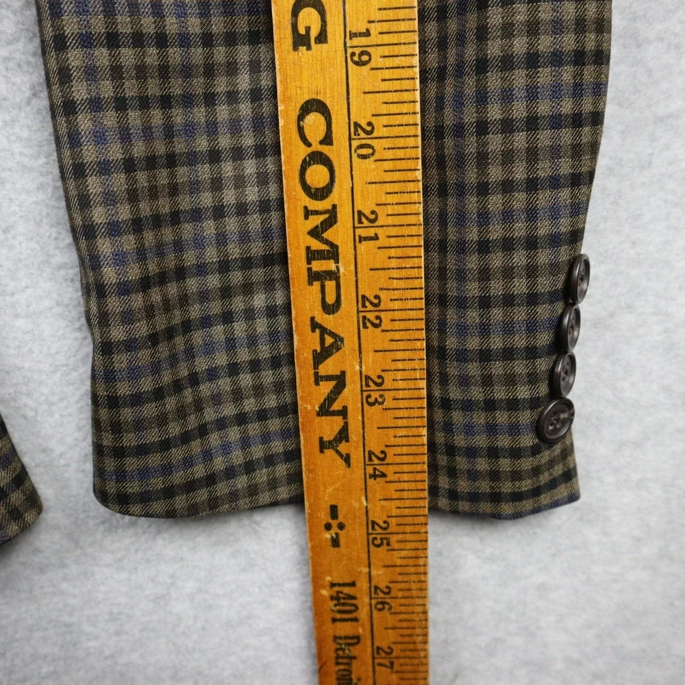 Joseph Abboud Blazer Mens 44L Wool Sport Coat Brown Blue Check Plaid Suit Jacket